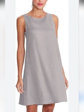 Armazhiyu 100% Linen Sleeveless A-Line Shift Dress Light Gray Minimalist Size S